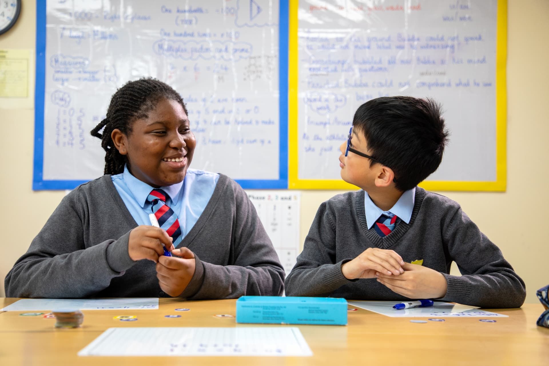 Pupils working together around a classroom table